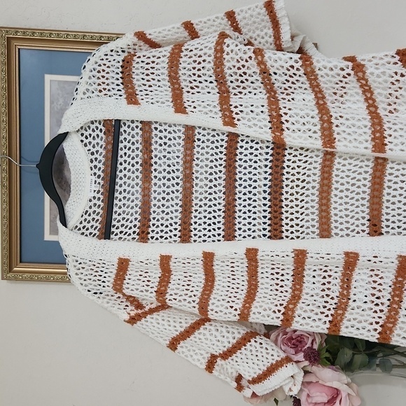 Crotchet Long line Cover Up Duster Photo's Medium Beach Cruise Vacation - Picture 10 of 11